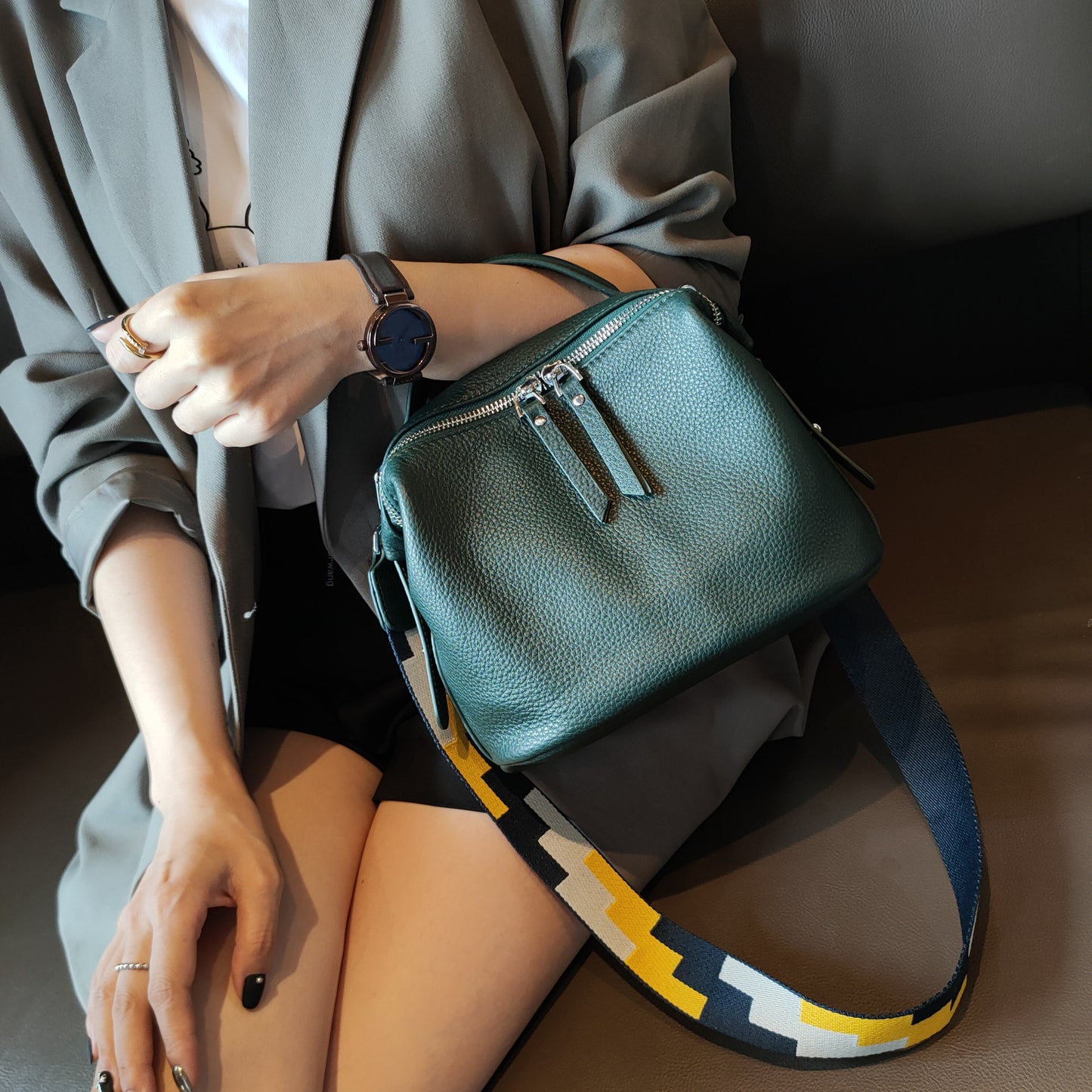 Soft Leather Crossbody Bag in Cerulean Blue