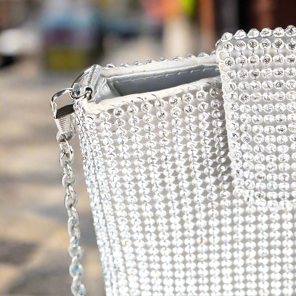 Rhinestone Vertical Crossbody Party Bag in Silver, Gold or Black