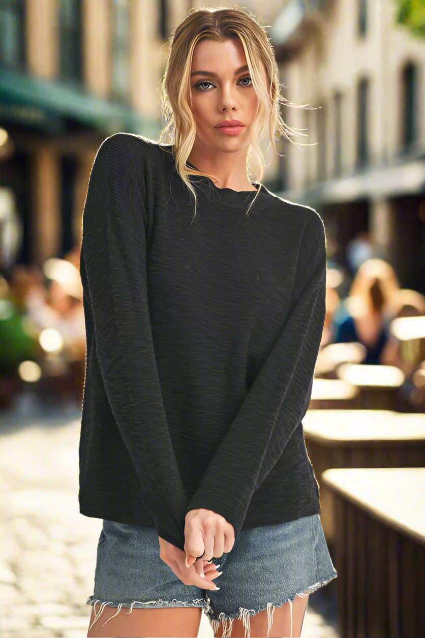 Aemi + Co Round Neck Drop Shoulder Knit Top