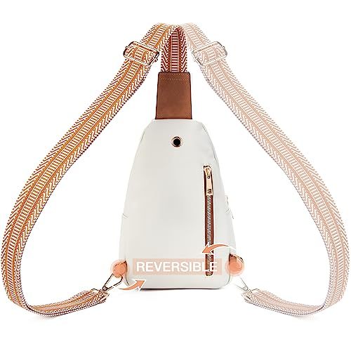 White Crossbody Sling Bag with Adjustable Beige Strap