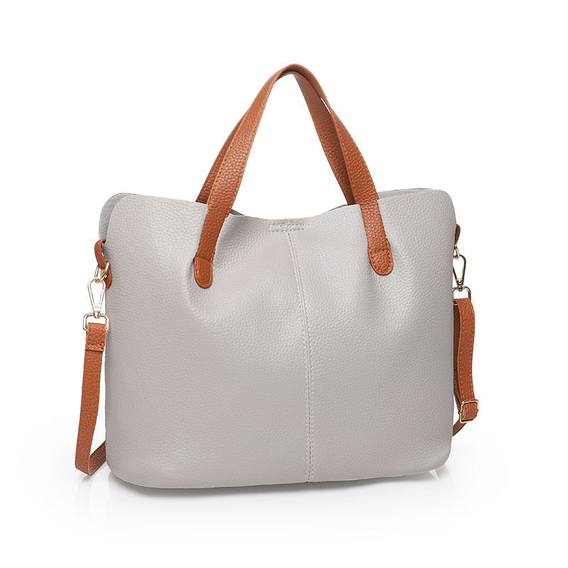 Soft Faux Leather Handbag with Contrasting Strap