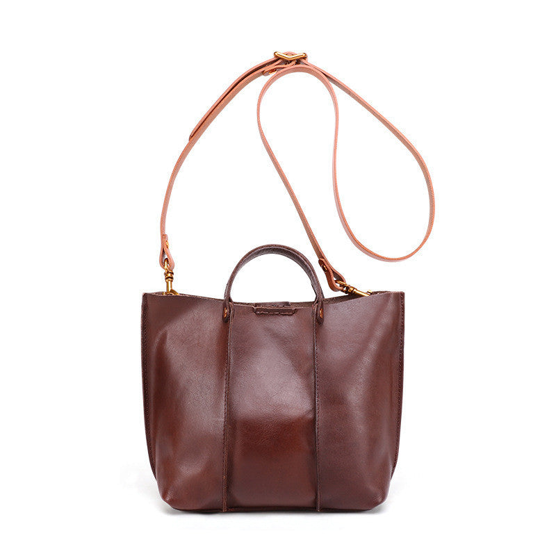 Leather Handbag with Contrasting Strap