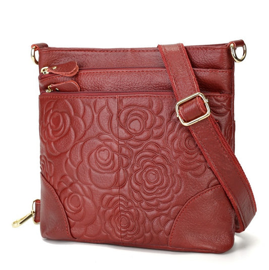 Floral Embossed Soft Leather Handbag