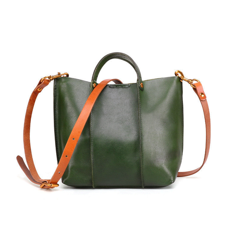 Leather Handbag with Contrasting Strap