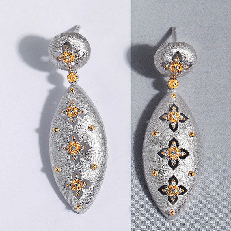 Sterling Silver Zircon Earrings with Fleur de Lis Motif