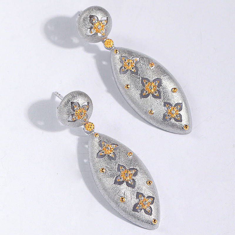 Sterling Silver Zircon Earrings with Fleur de Lis Motif