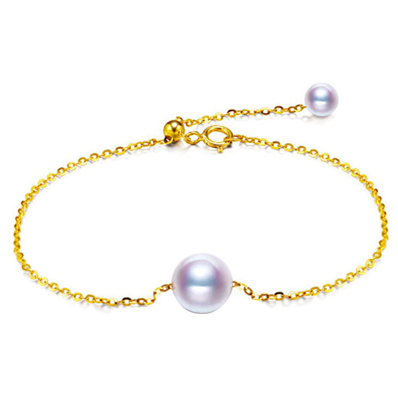 Single 18K Gold Japanese Akoya sea pearl bracelet adjusts natural rose white color gold flawless bulb