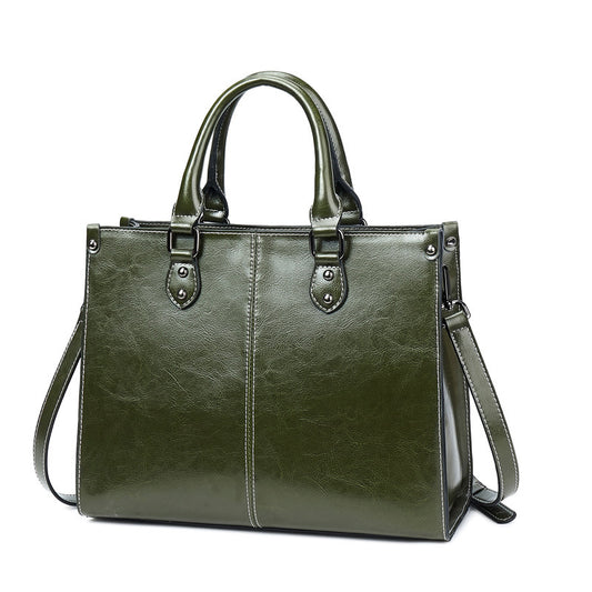 Stitched Oil Wax Cowhide Leather Handbag