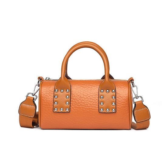 Leather Day-to-Night  Handbag in Tangerine, Black or Khaki