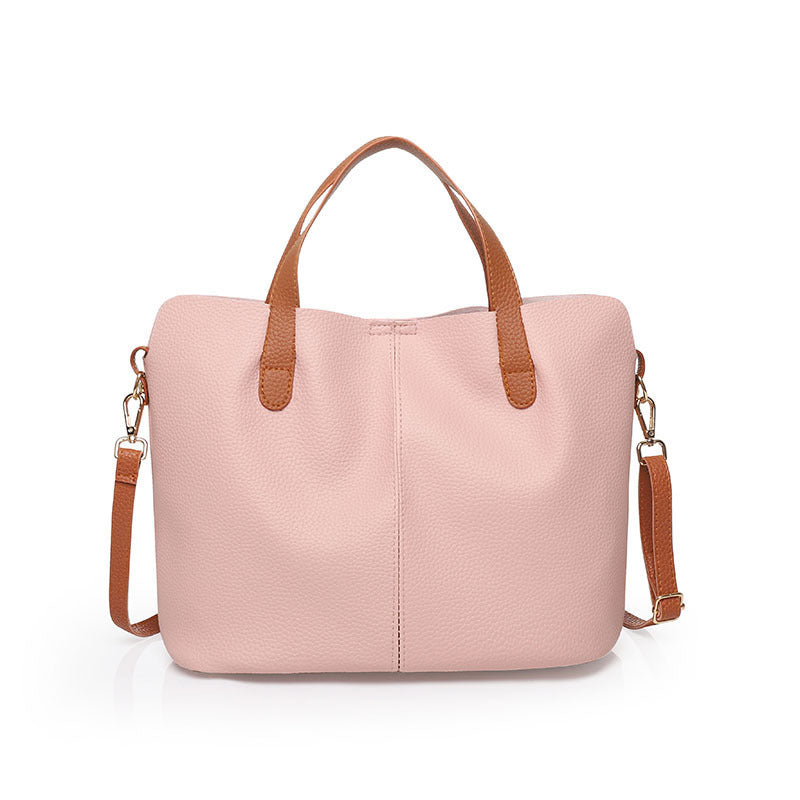 Soft Faux Leather Handbag with Contrasting Strap