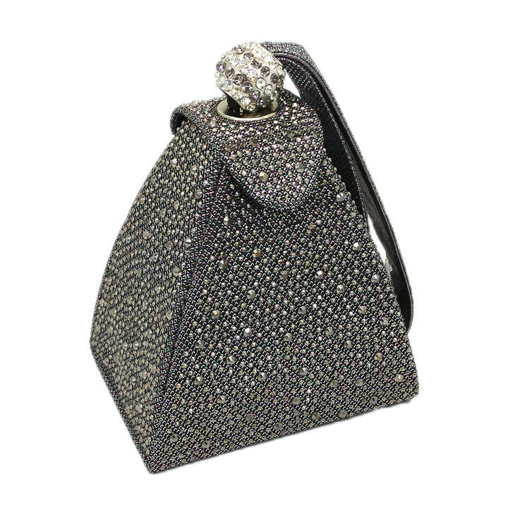 Sparkly Pyramid Evening Bag with Fabric Wriststrap