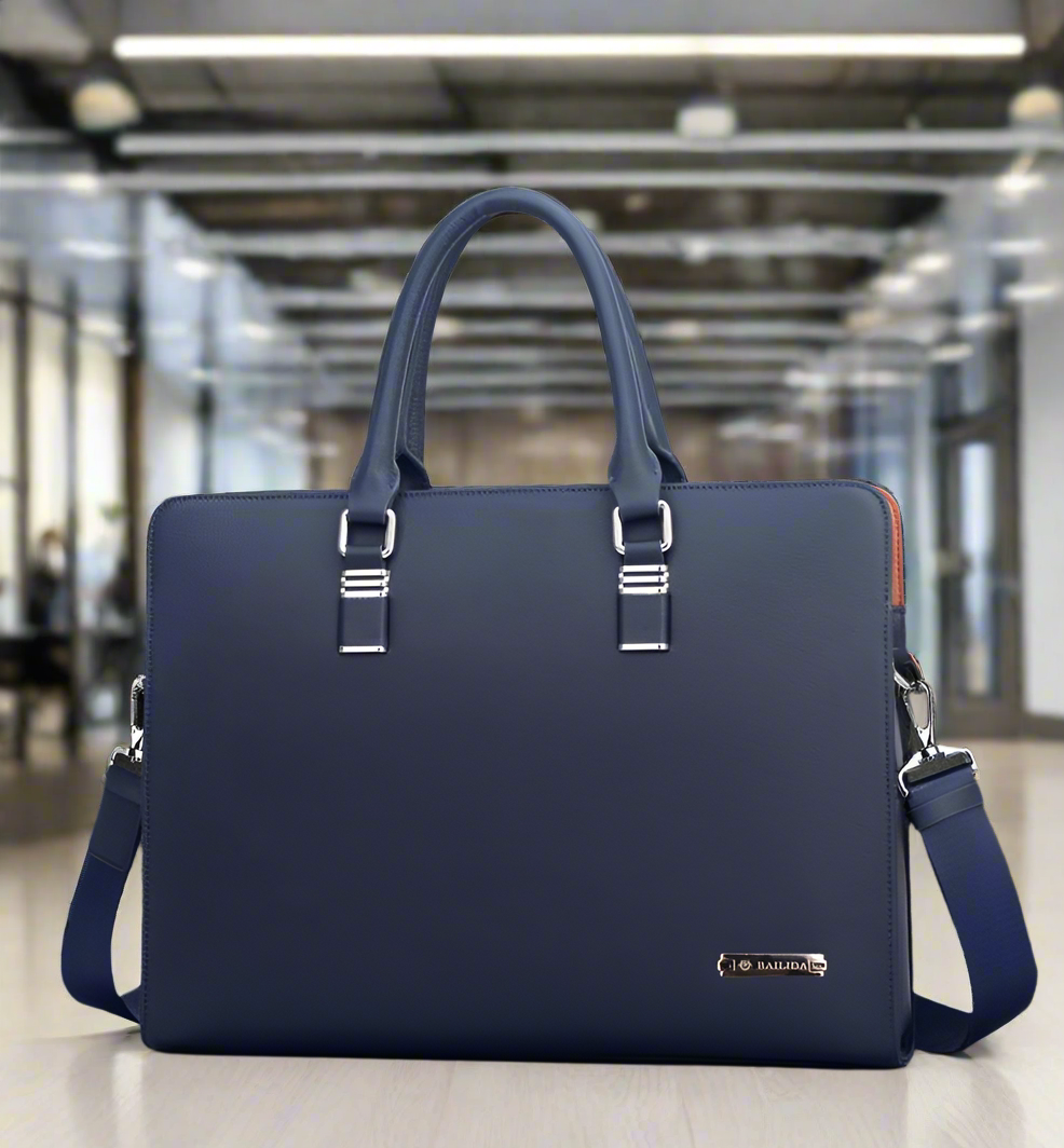 Unisex Leather Briefcase in Navy or Black