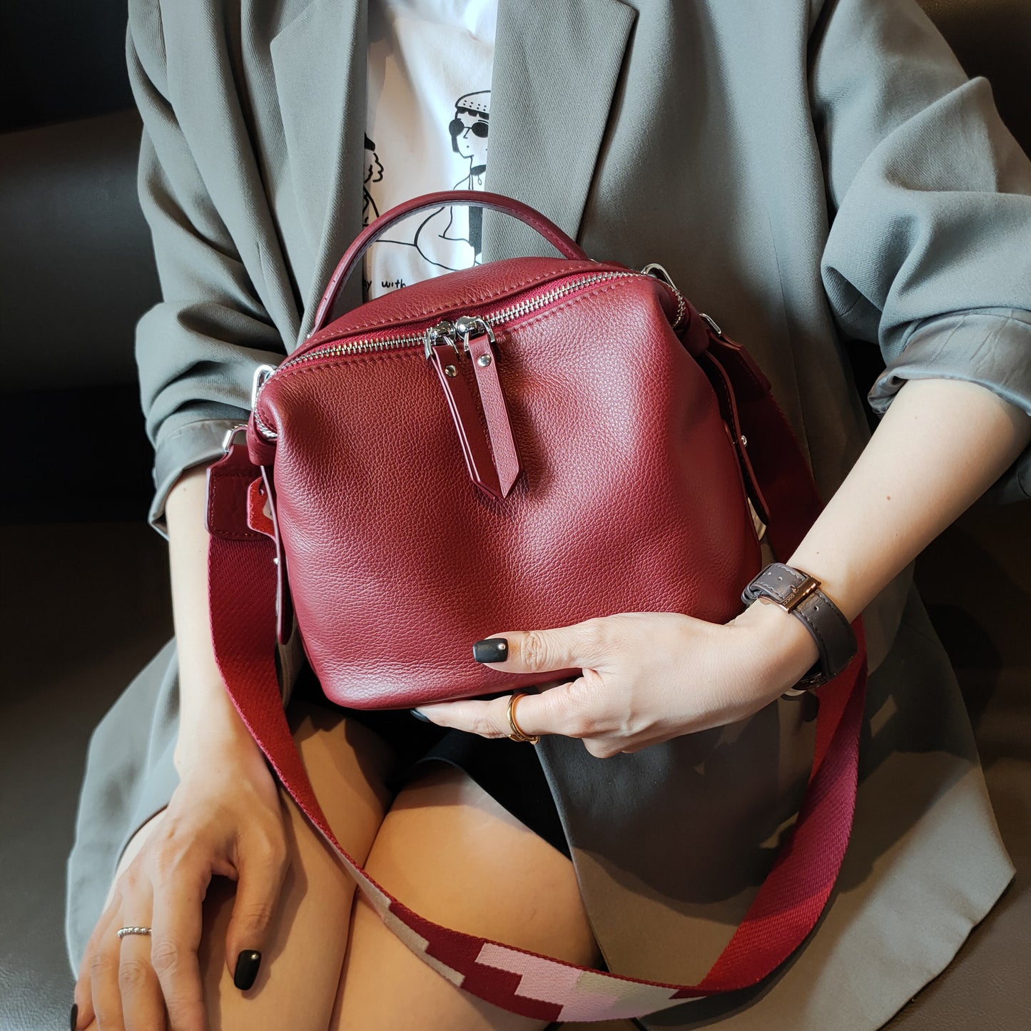 Soft Leather Crossbody Bag in Cerulean Blue