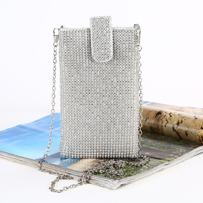 Rhinestone Vertical Crossbody Party Bag in Silver, Gold or Black