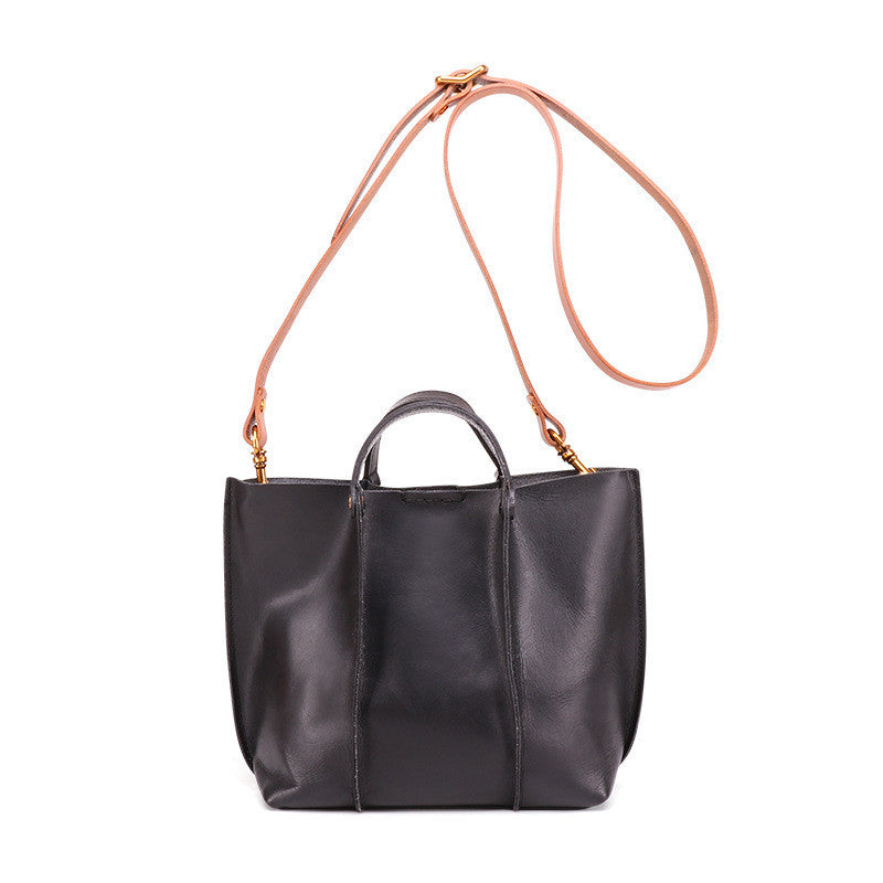 Leather Handbag with Contrasting Strap