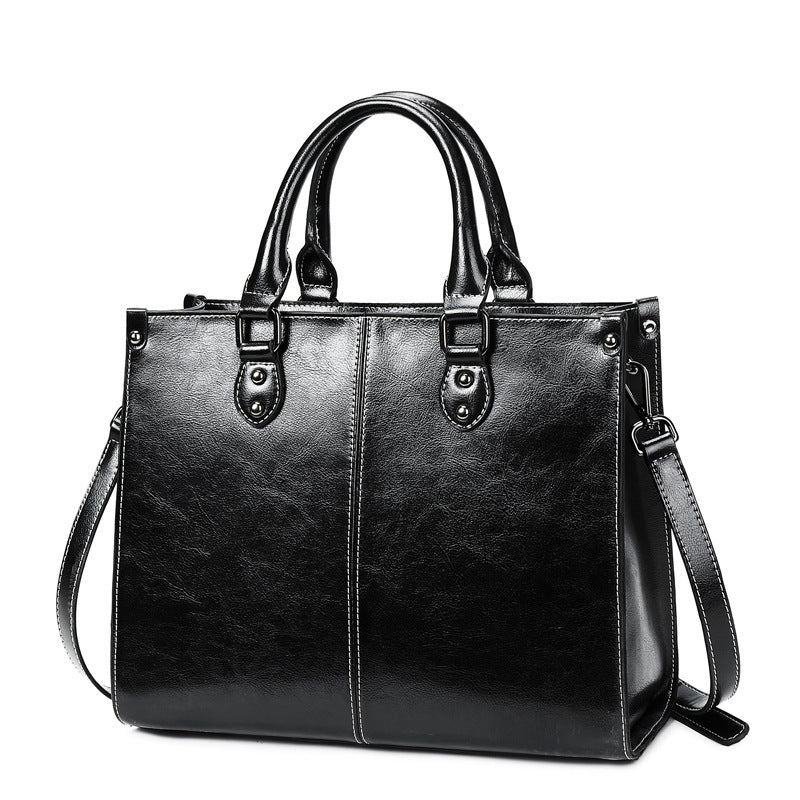 Stitched Oil Wax Cowhide Leather Handbag