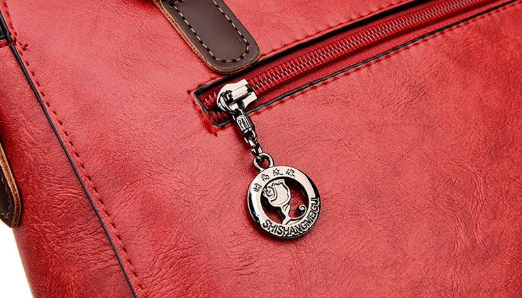 Faux Leather Handbag with Rose Decoration