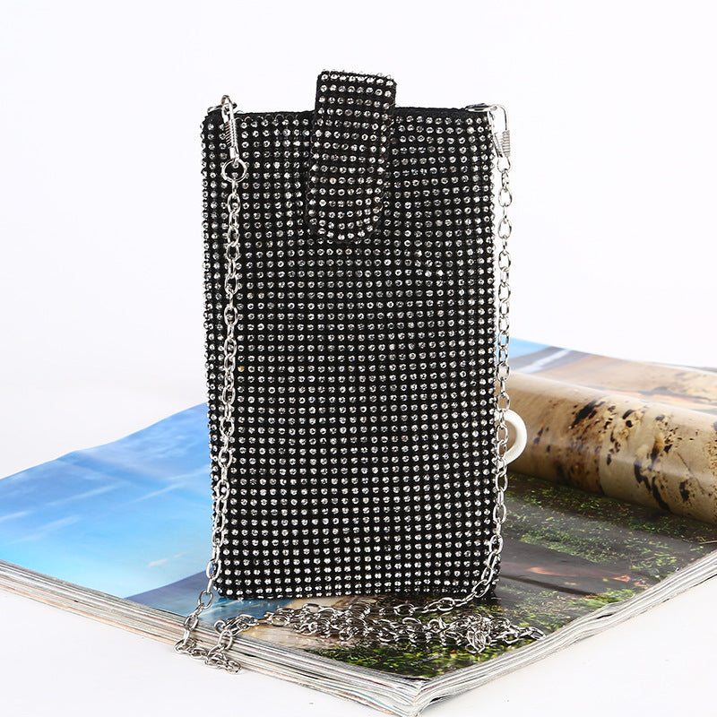 Rhinestone Vertical Crossbody Party Bag in Silver, Gold or Black