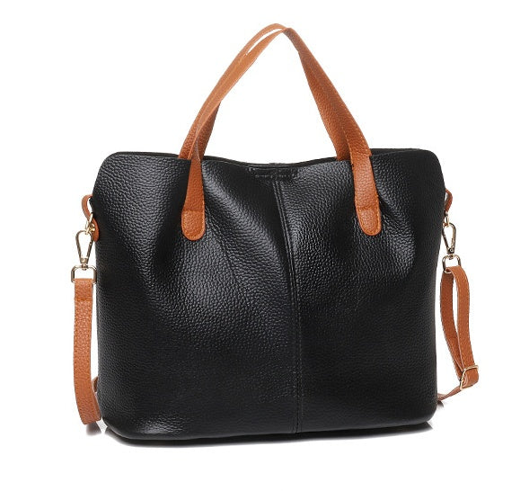 Soft Faux Leather Handbag with Contrasting Strap