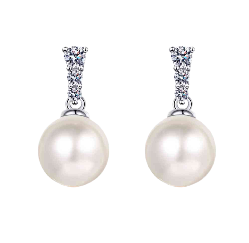 Moissanite Pearl Drop Earrings