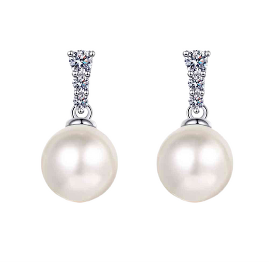 Moissanite Pearl Drop Earrings