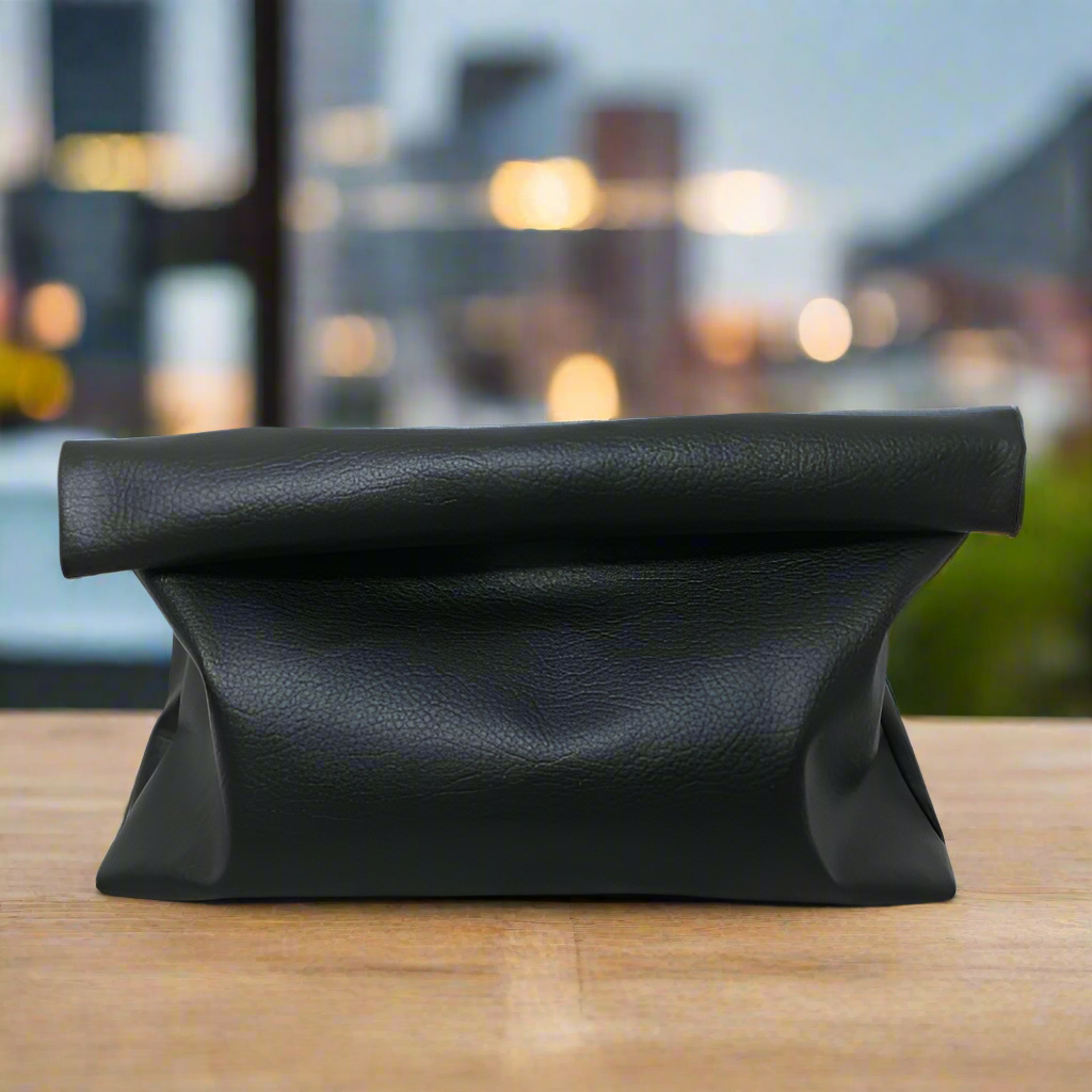 Faux Leather Rolldown Clutch