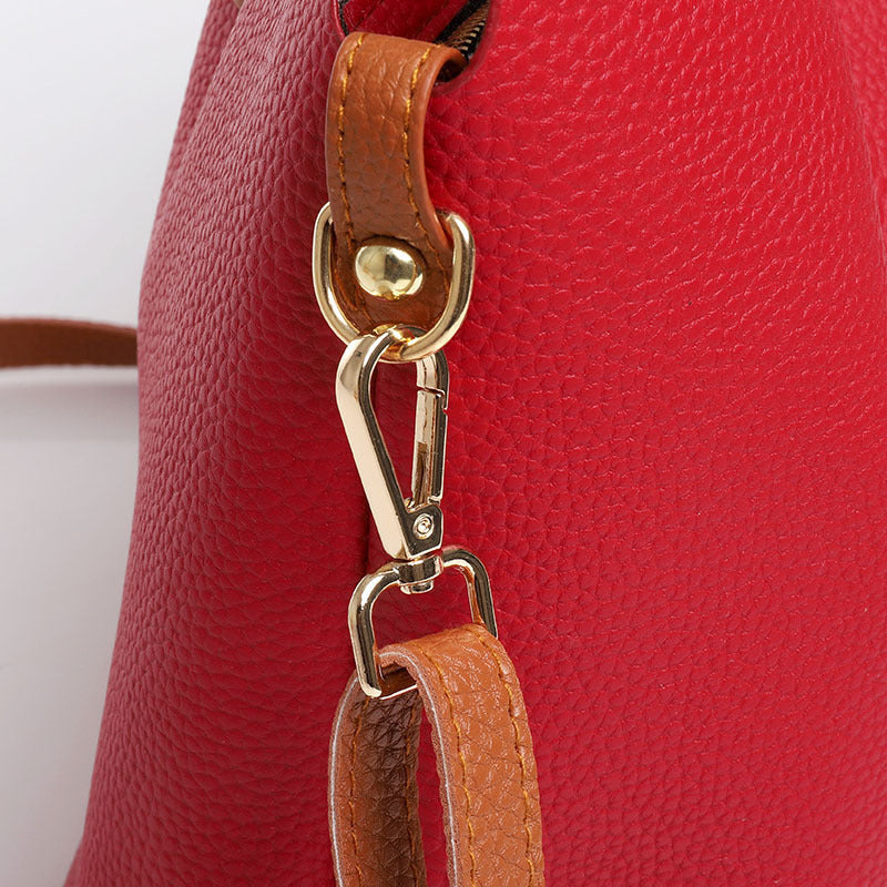 Soft Faux Leather Handbag with Contrasting Strap