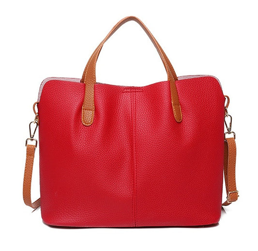 Soft Faux Leather Handbag with Contrasting Strap