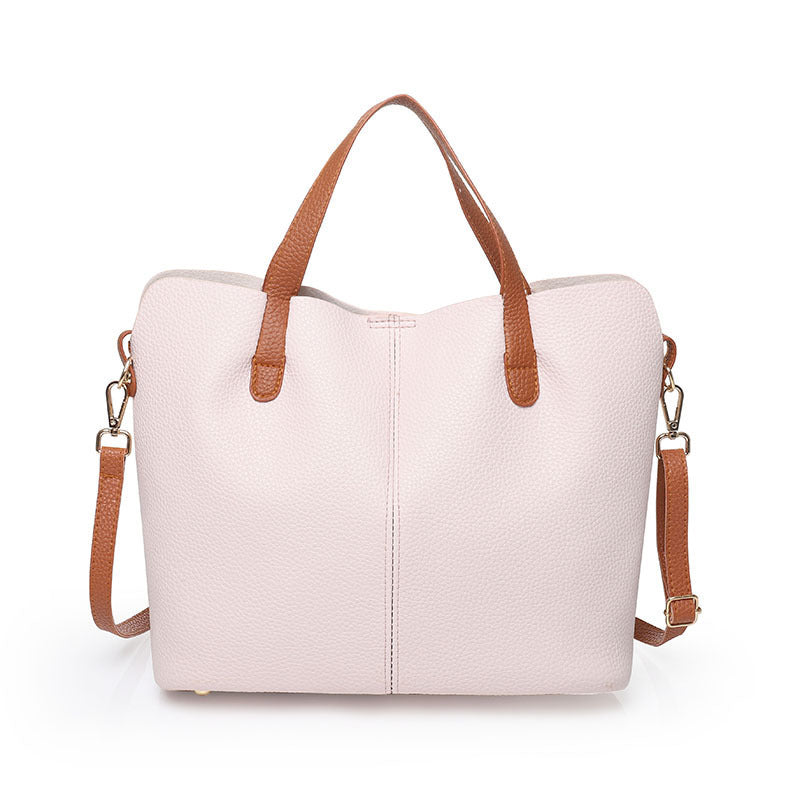 Soft Faux Leather Handbag with Contrasting Strap