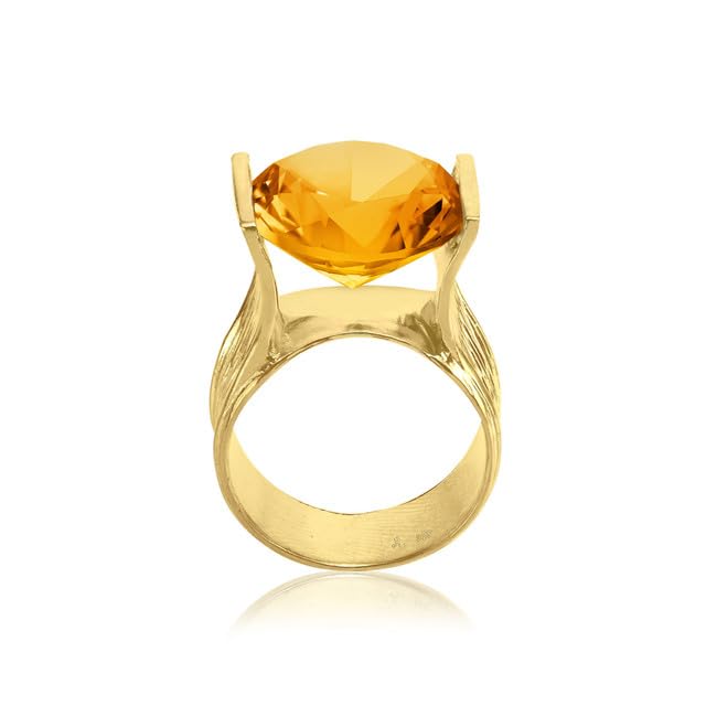 Israeli-Artisan Handcrafted 14K Gold Over Sterling Silver Statement Ring with 11.75 Total-Carat-Citrine Cubic Zirconia