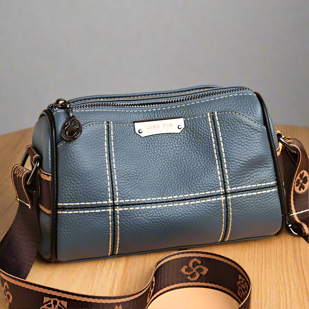 Leather Across-the-Pond Handbag in Blue, Green, Khaki or Black