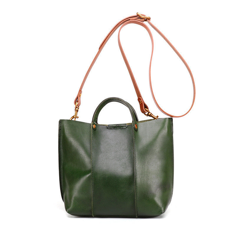 Leather Handbag with Contrasting Strap