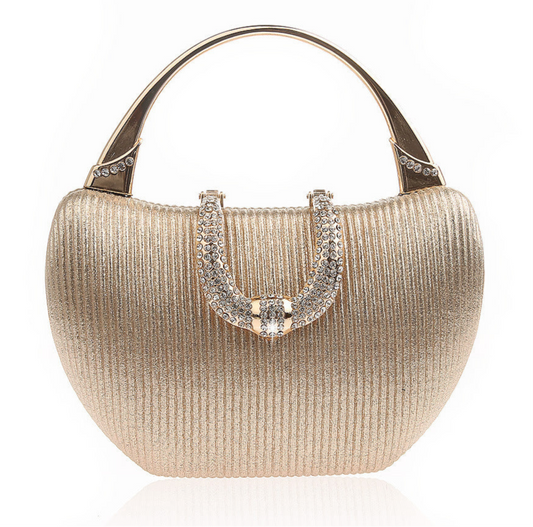 Shimmering Evening Bag with Ornate Golden Clasp and Handle