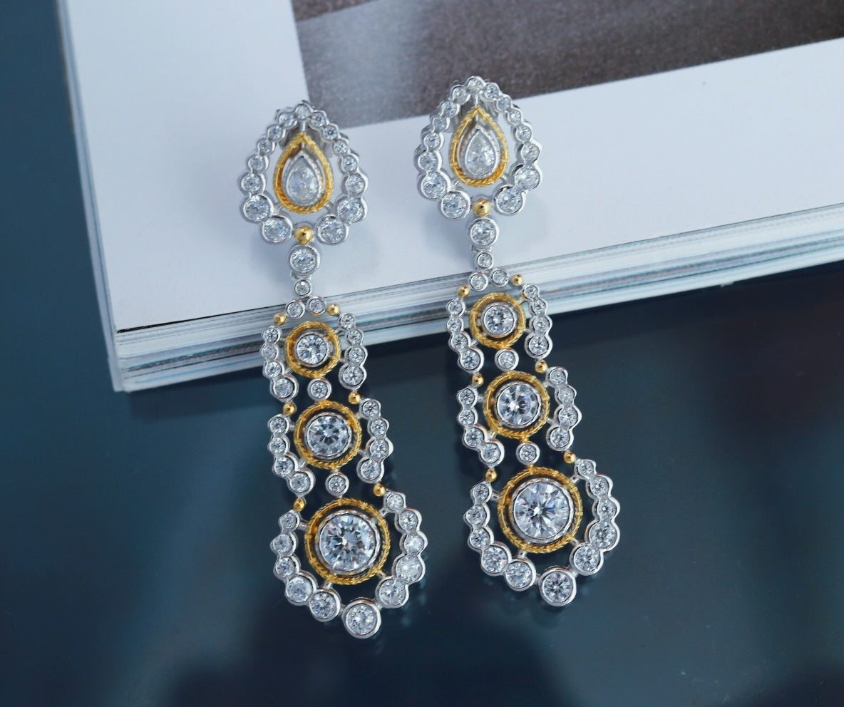 Marbella Light Luxury Gold-Plated .925 Sterling Silver Carved Zirconium Earrings