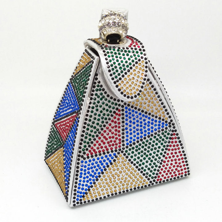 Sparkly Pyramid Evening Bag with Fabric Wriststrap