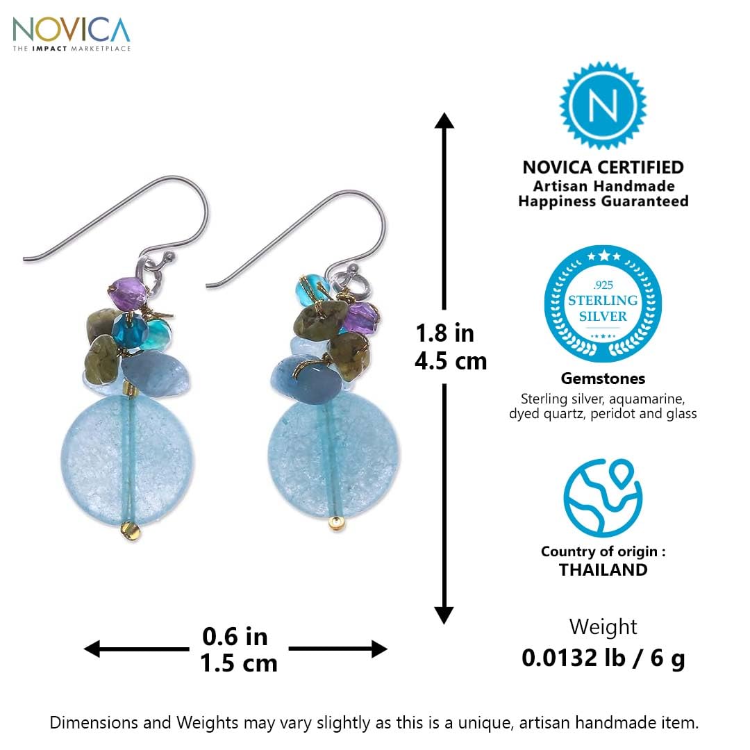 Handcrafted NOVICA Artisan Aquamarine Cluster Natural Gemstone .925 Sterling Silver Earrings