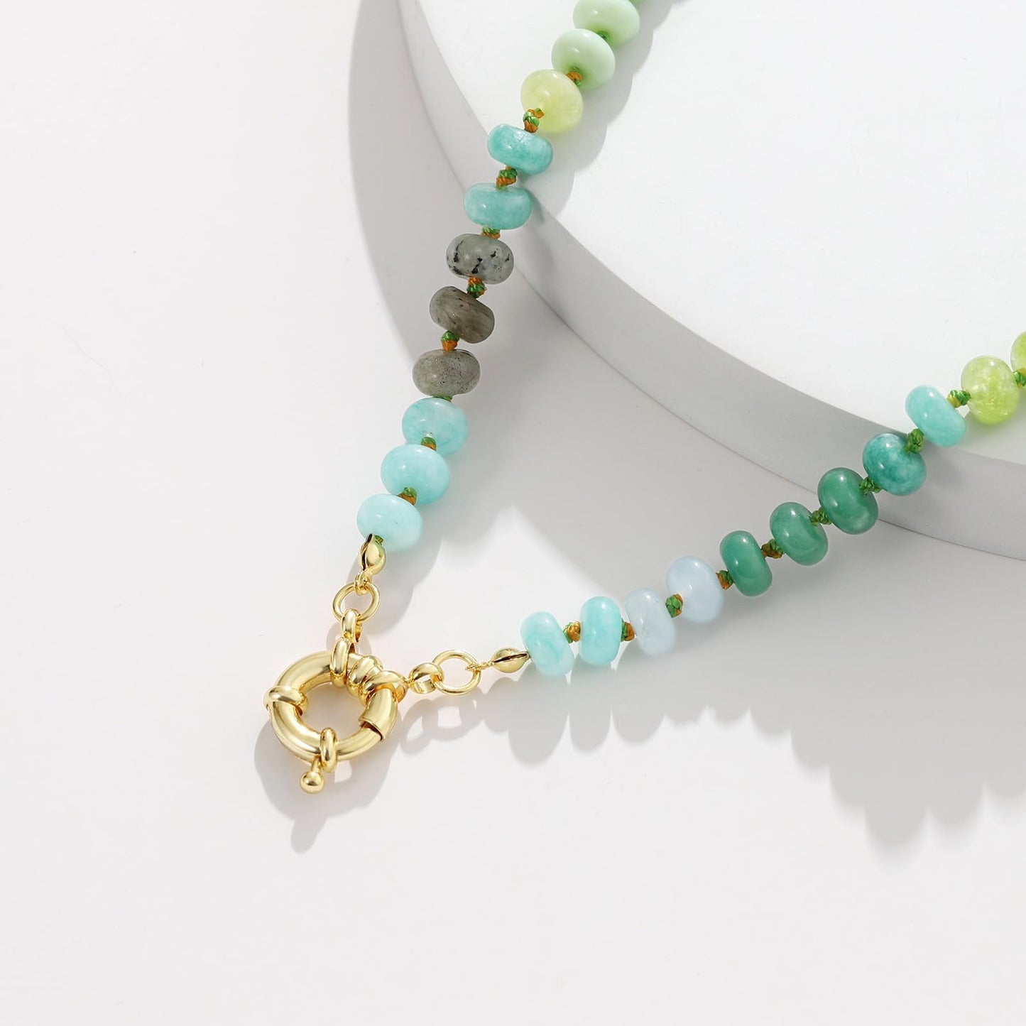 Handmade 14K Gold-Plated Copper Gemstone  Choker with Natural Stones in Green Hues