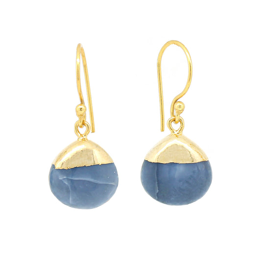 Handmade Gold-Plated Sterling Silver Blue Opal Gemstone Drop Earrings