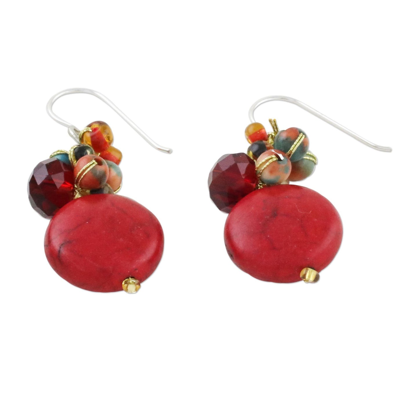 Handcrafted NOVICA Artisan Calcite Beaded Red Glass Dangle Earrings