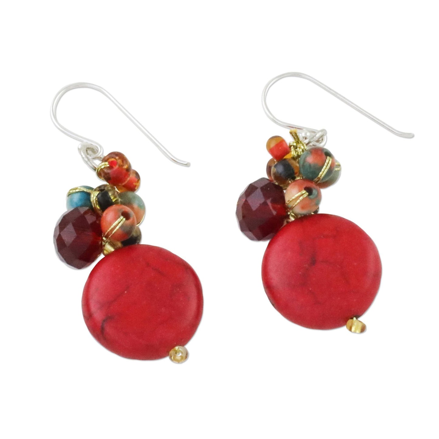 Handcrafted NOVICA Artisan Calcite Beaded Red Glass Dangle Earrings