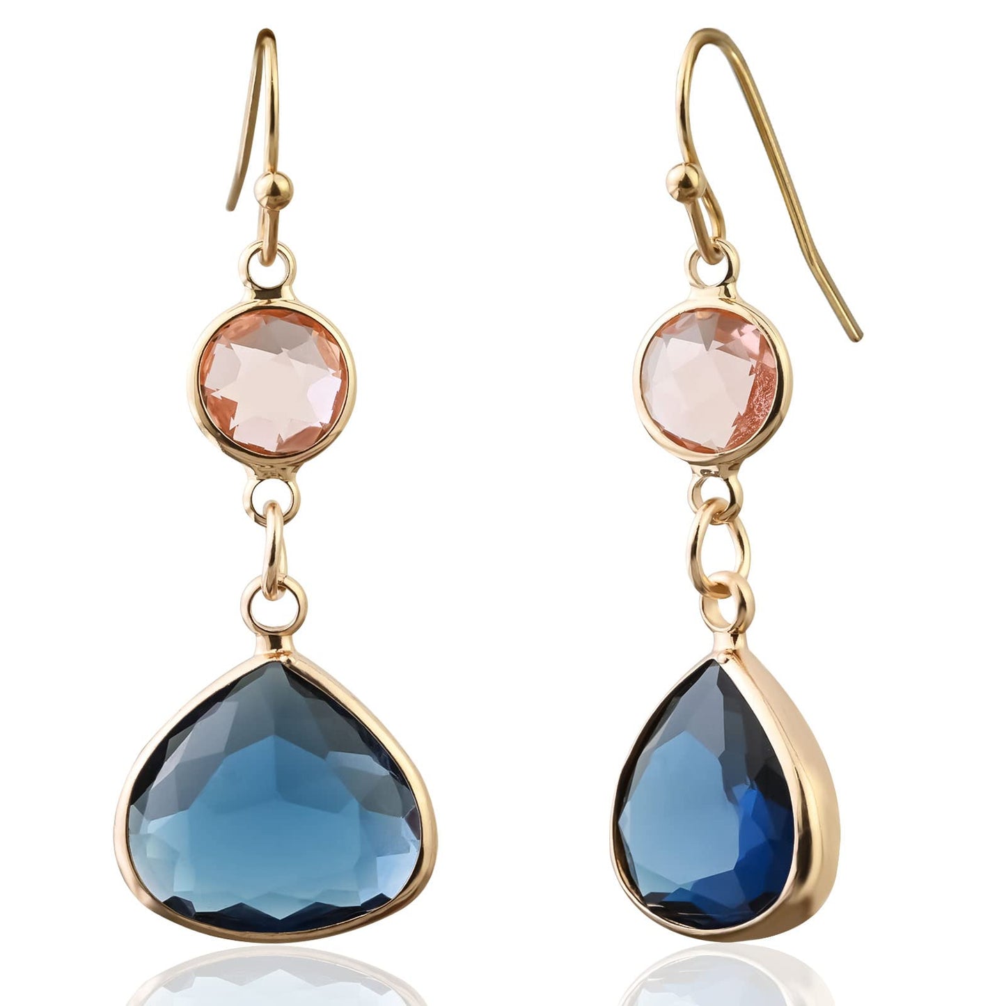 Blue Topaz Teardrop Earrings with Rose Topaz Accent