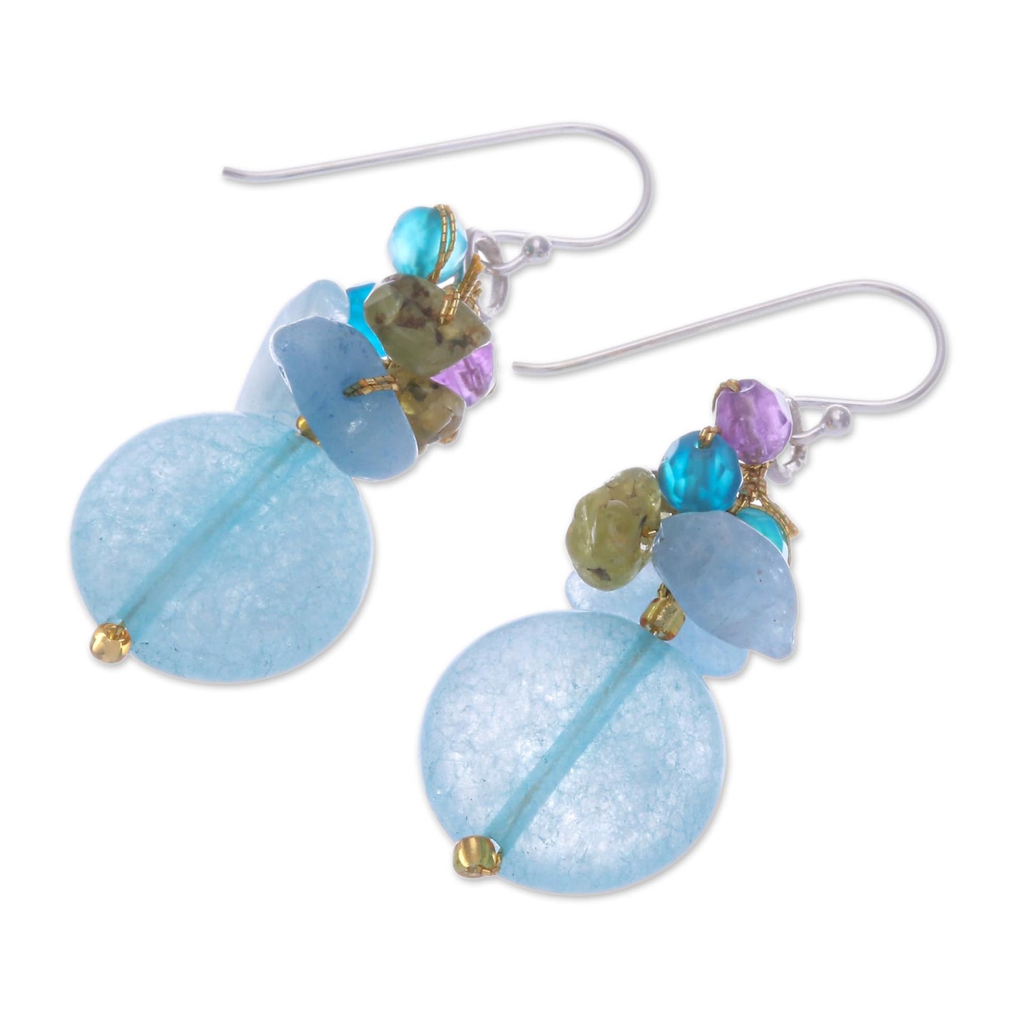 Handcrafted NOVICA Artisan Aquamarine Cluster Natural Gemstone .925 Sterling Silver Earrings