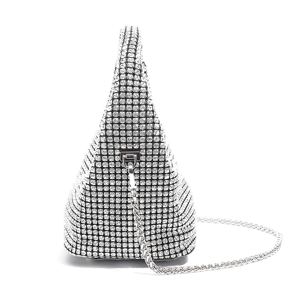 DJBM Women Rhinestone Bucket Bag Sparkly Purse Diamond Tote Bag Crystal Clutch for Party Wedding Banquet Prom Purse, Silver