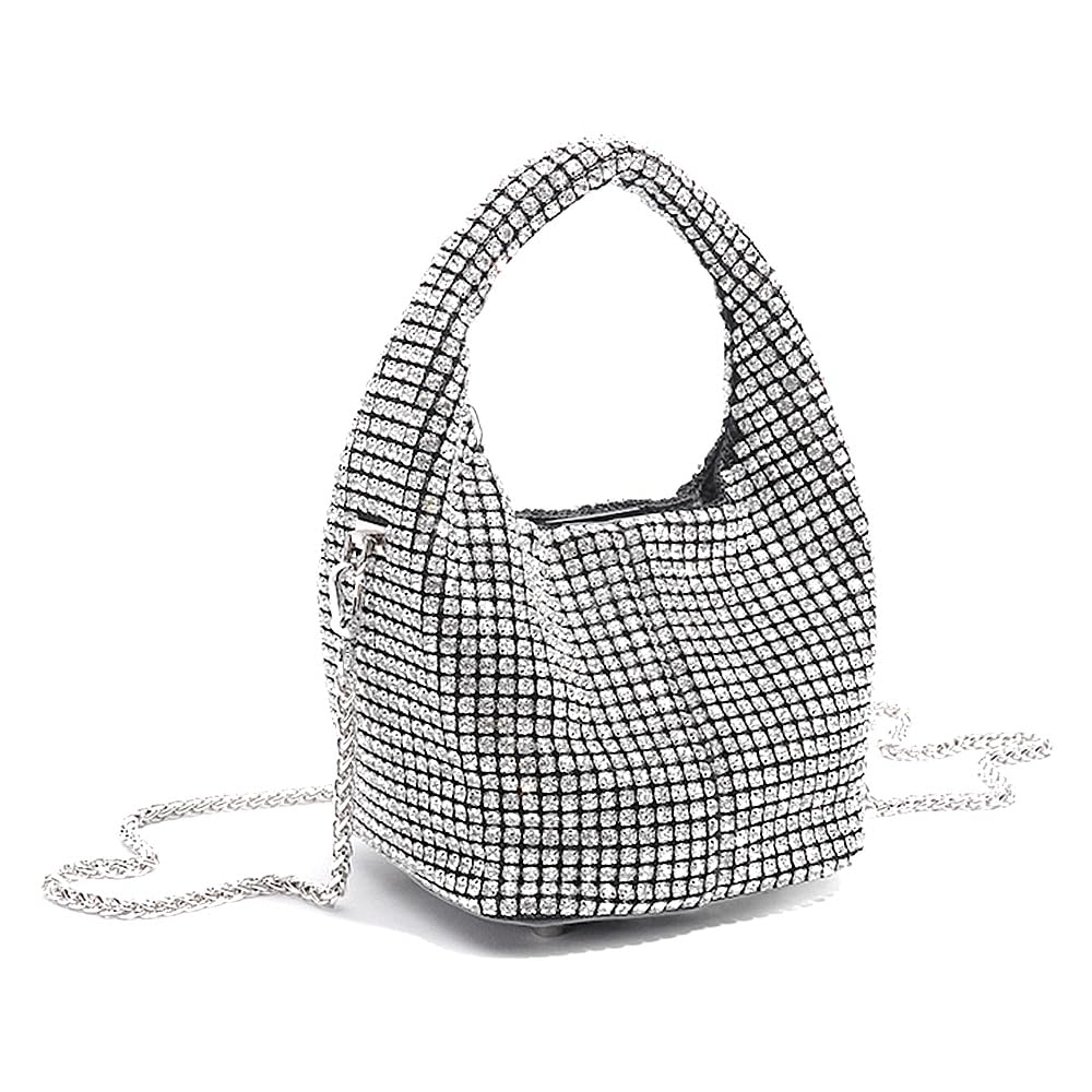 DJBM Women Rhinestone Bucket Bag Sparkly Purse Diamond Tote Bag Crystal Clutch for Party Wedding Banquet Prom Purse, Gold