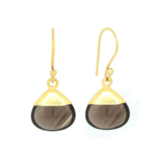 Handmade Gold-Plated Sterling Silver Cushion-Smoky Quartz Gemstone Drop Earrings