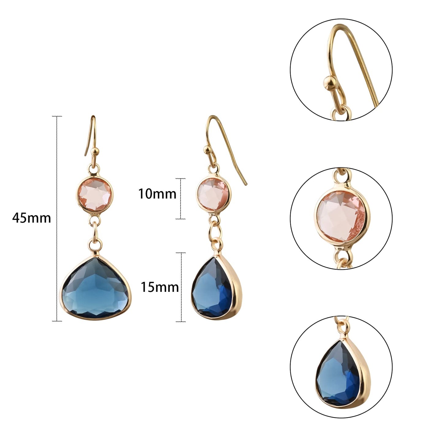 Blue Topaz Teardrop Earrings with Rose Topaz Accent