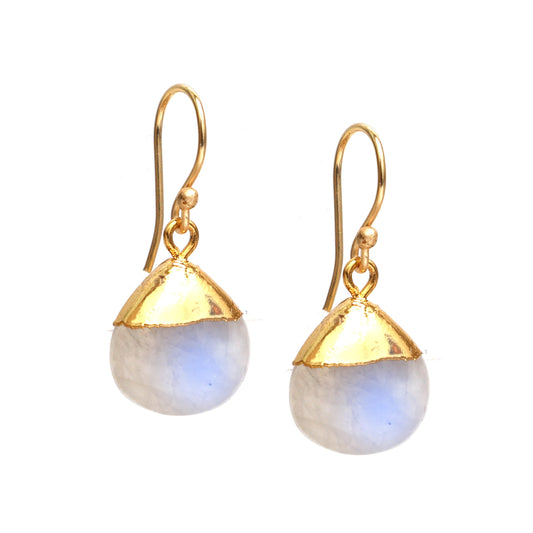 Handmade Gold-Plated Sterling Silver Cushion-Cut Iridescent Moonstone Gemstone Drop Earrings