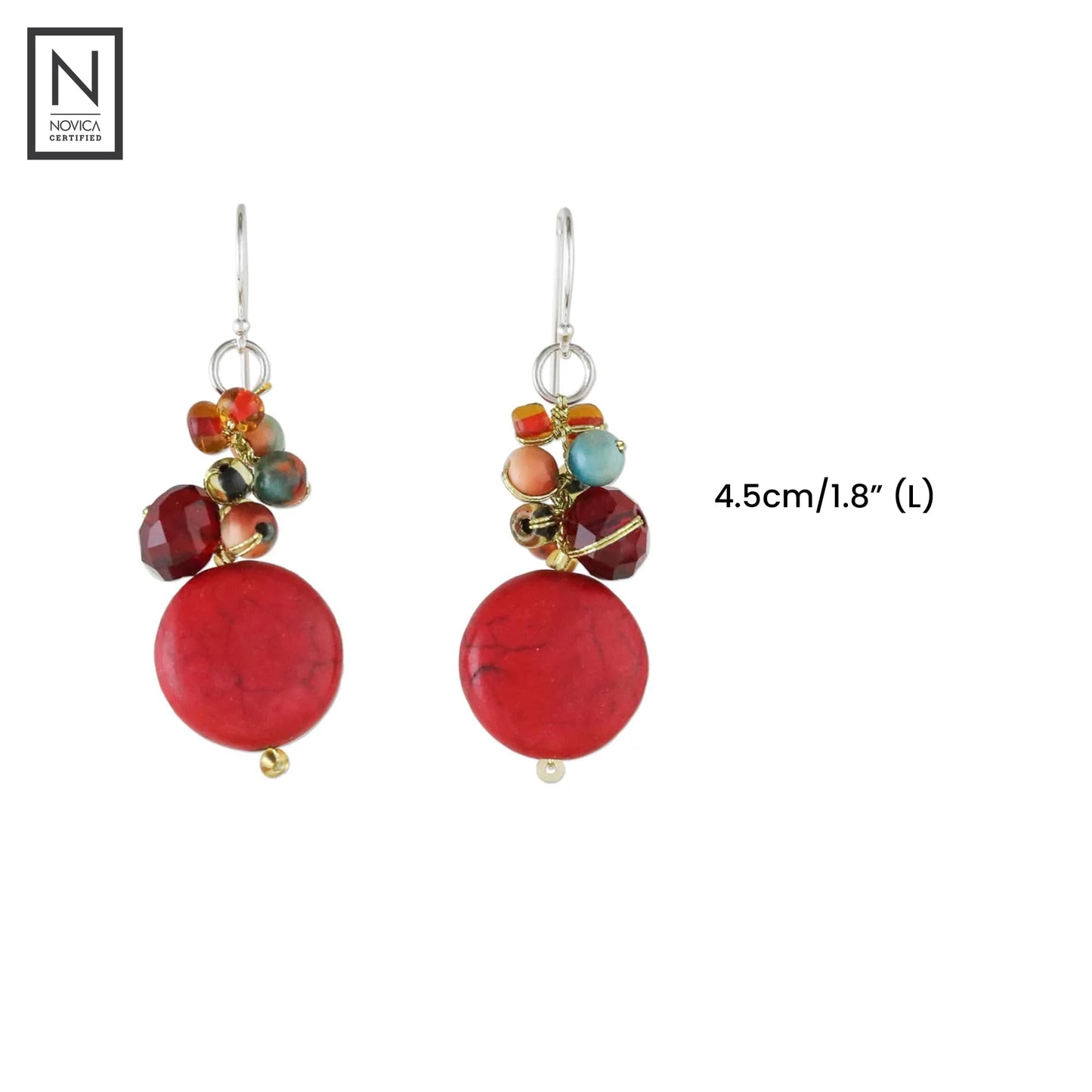 Handcrafted NOVICA Artisan Calcite Beaded Red Glass Dangle Earrings