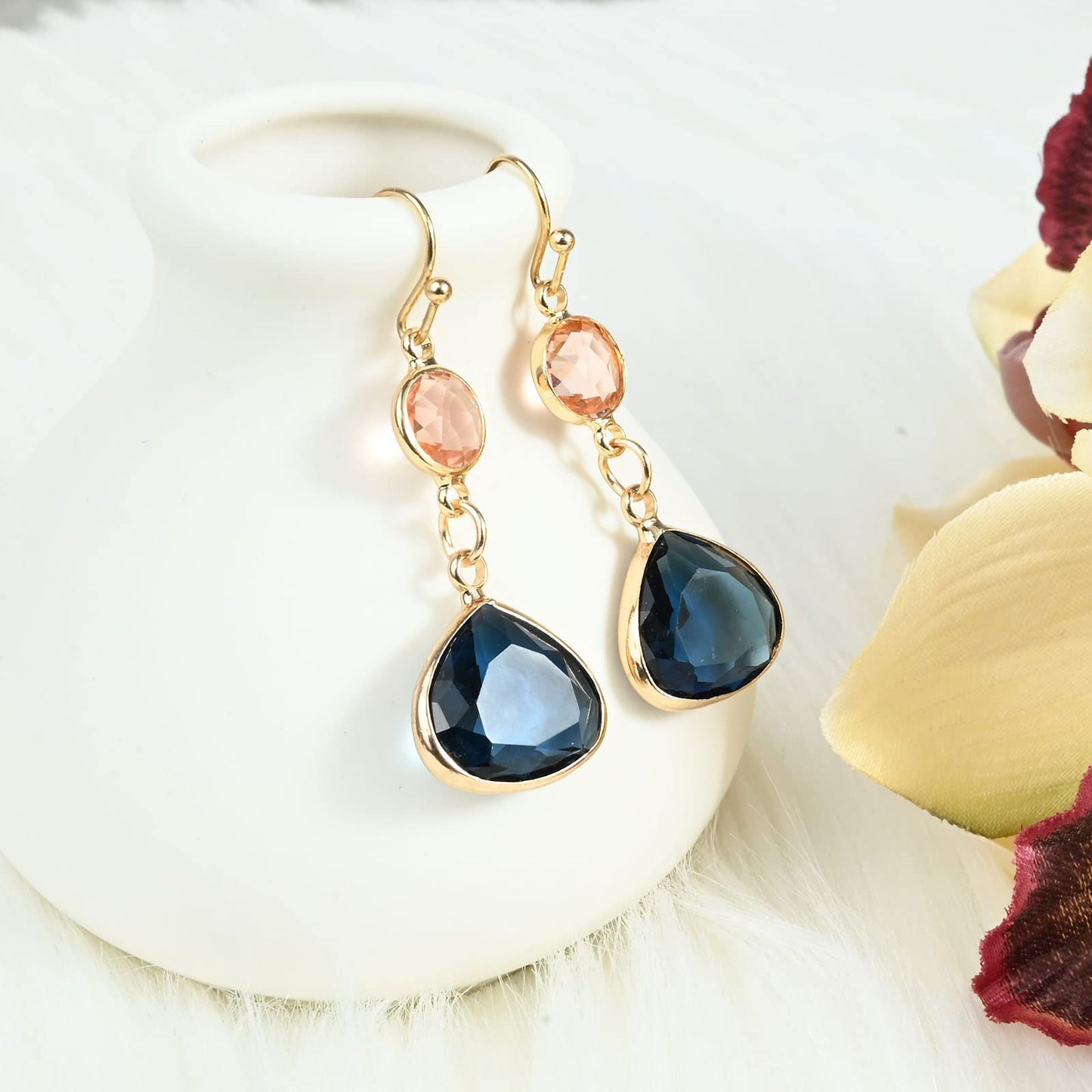 Blue Topaz Teardrop Earrings with Rose Topaz Accent