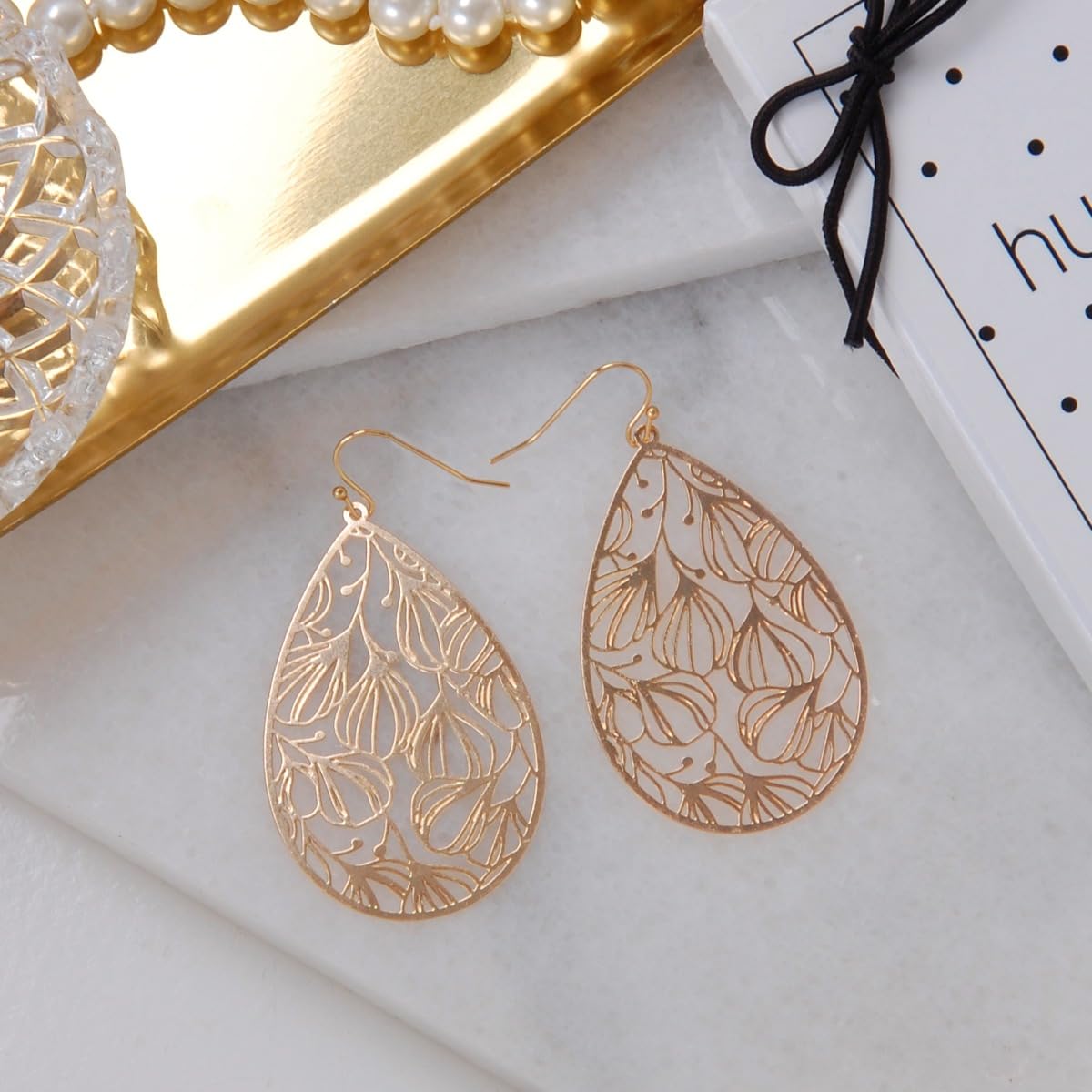 Gold Colored Teardrop Dangle Earrings